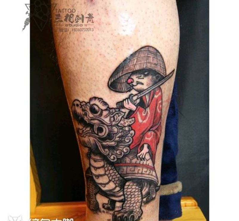 玄武手绘添加武士老鼠 未完纹身图片