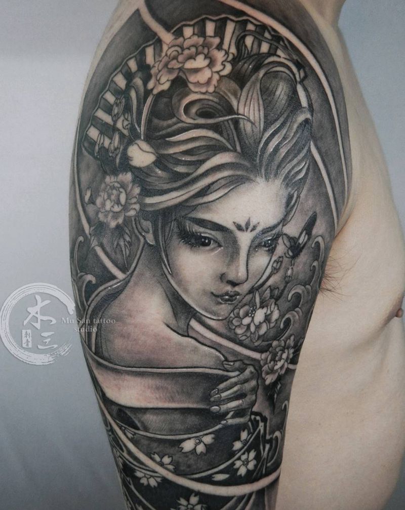 艺伎完成✅自带图纹身图片_手臂新传统纹身图案
