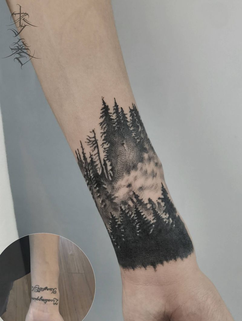 遮盖 点刺风景纹身图片_点刺纹身图案