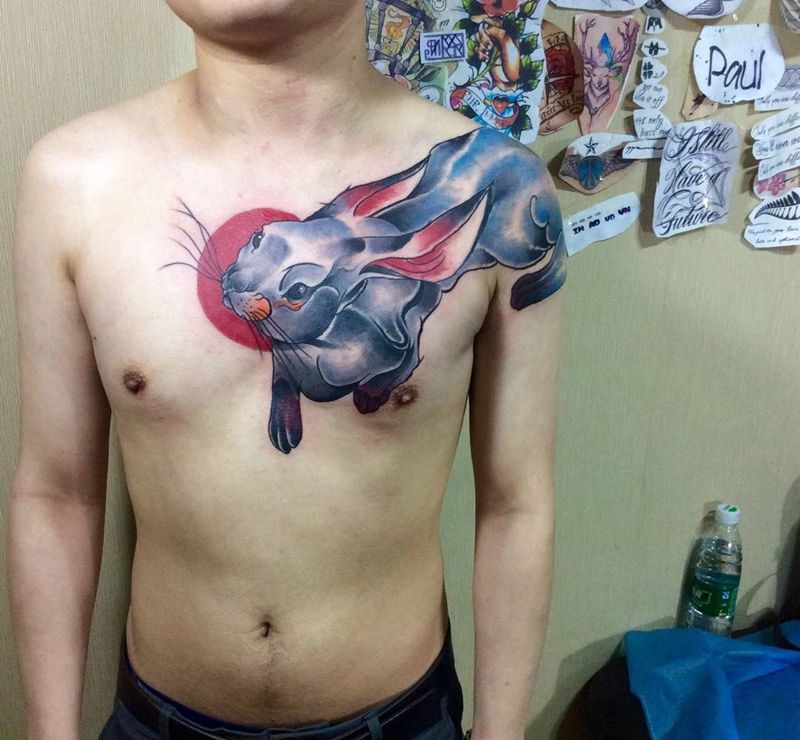 大兔子盖小蜥蜴纹身图片