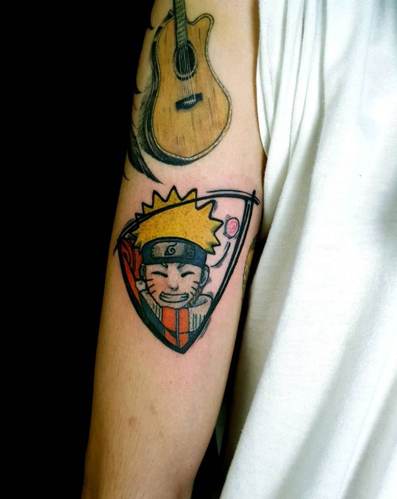 拨片鸣人（画框是吉他拨片）纹身图片_手臂New School几何火影几何纹身图案