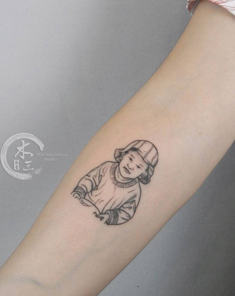 孩子 小清新纹身图片_手臂欧美写实纹身图案