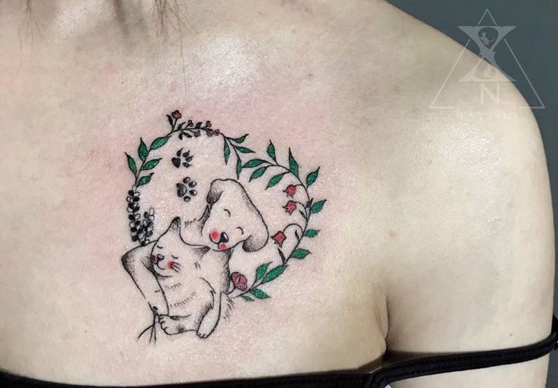 「貓與狗」纹身图片