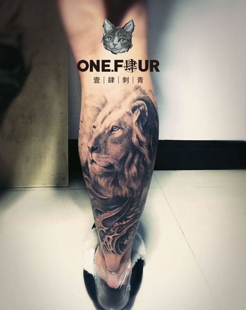 半小腿纹身图片_写实纹身图案