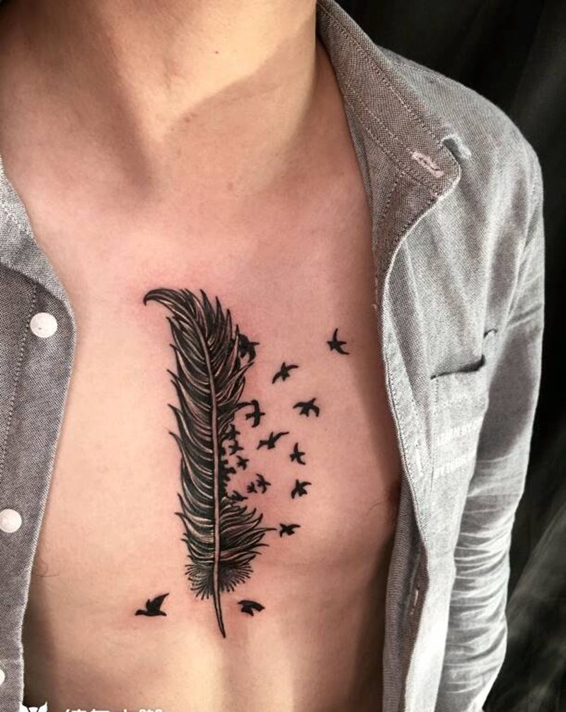 羽毛覆盖疤痕纹身图片