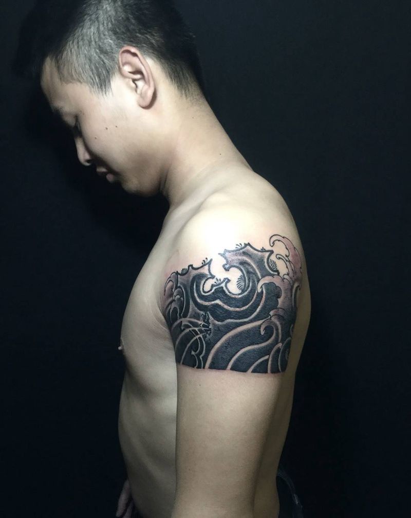 水浪石头覆盖图腾纹身图片