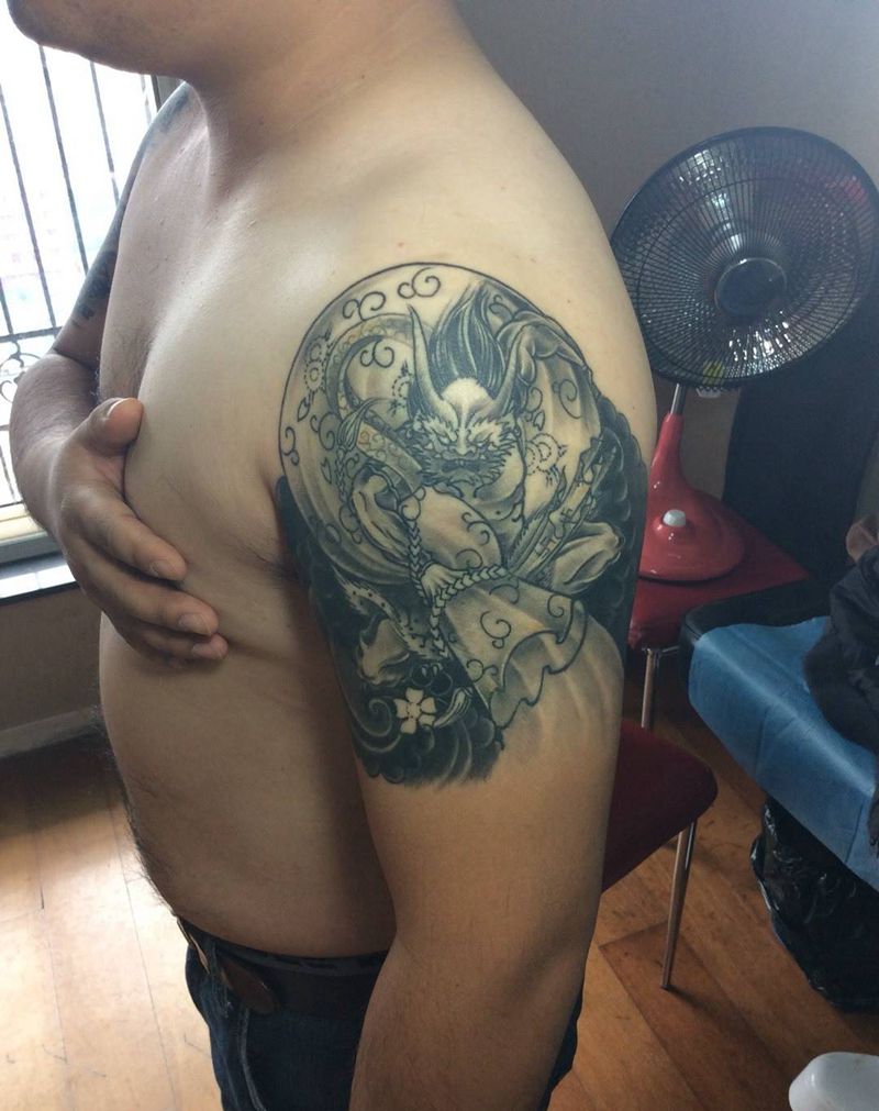 恢复好的风神纹身图片_传统成品手臂纹身图案