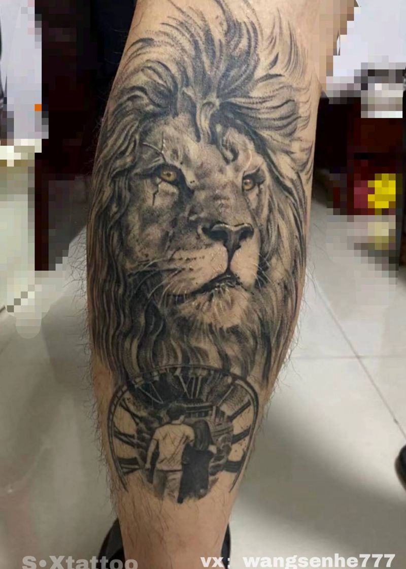 狮子 照片定制恢复6个月纹身图片_欧美写实纹身图案