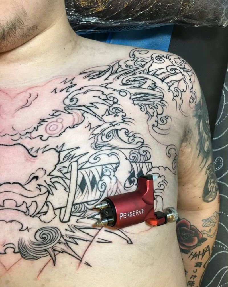 去年的线条纹身图片_新传统纹身图案