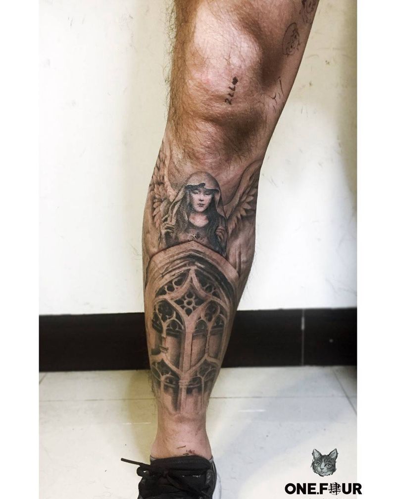 。纹身图片_腿部写实欧美纹身图案