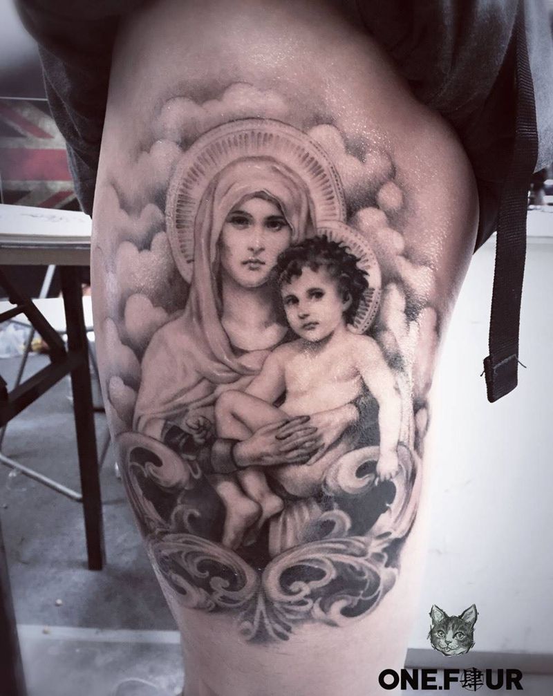 圣母抱子纹身图片