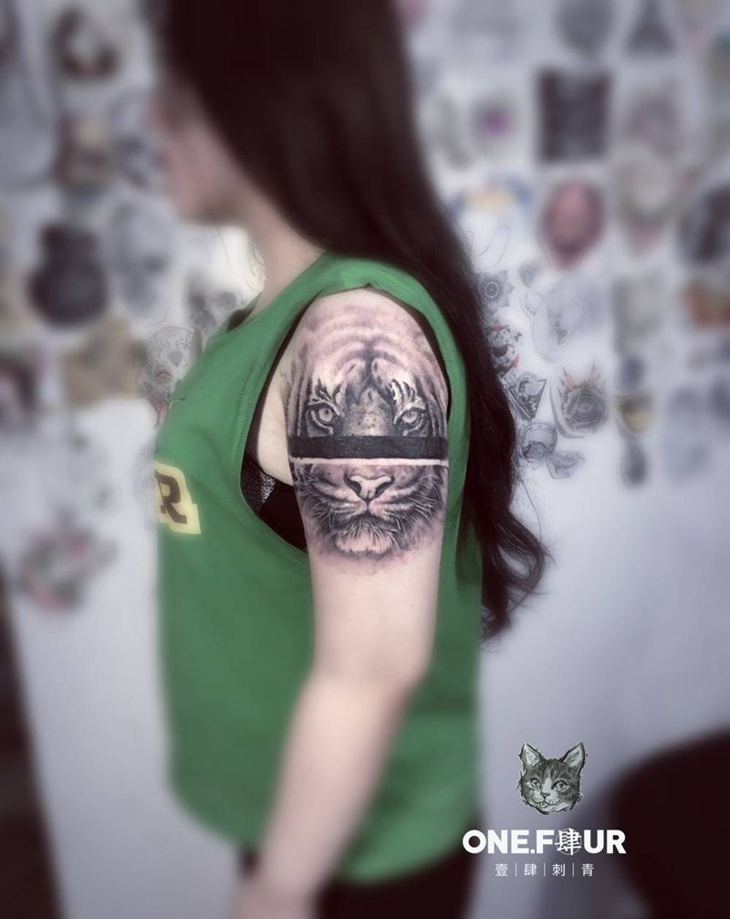 tiger遮盖纹身图片