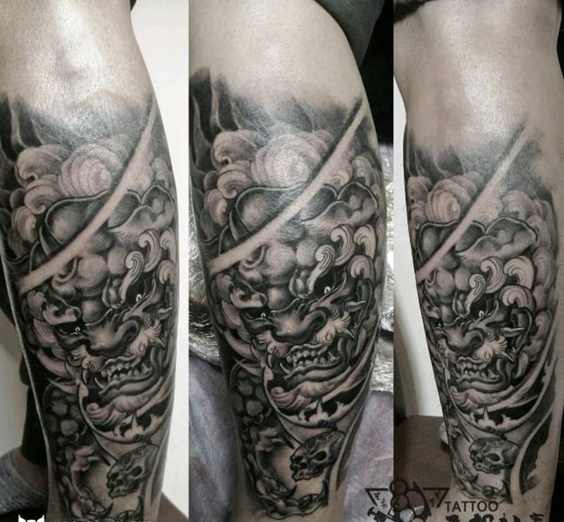《唐狮子》纹身图片_新传统纹身图案