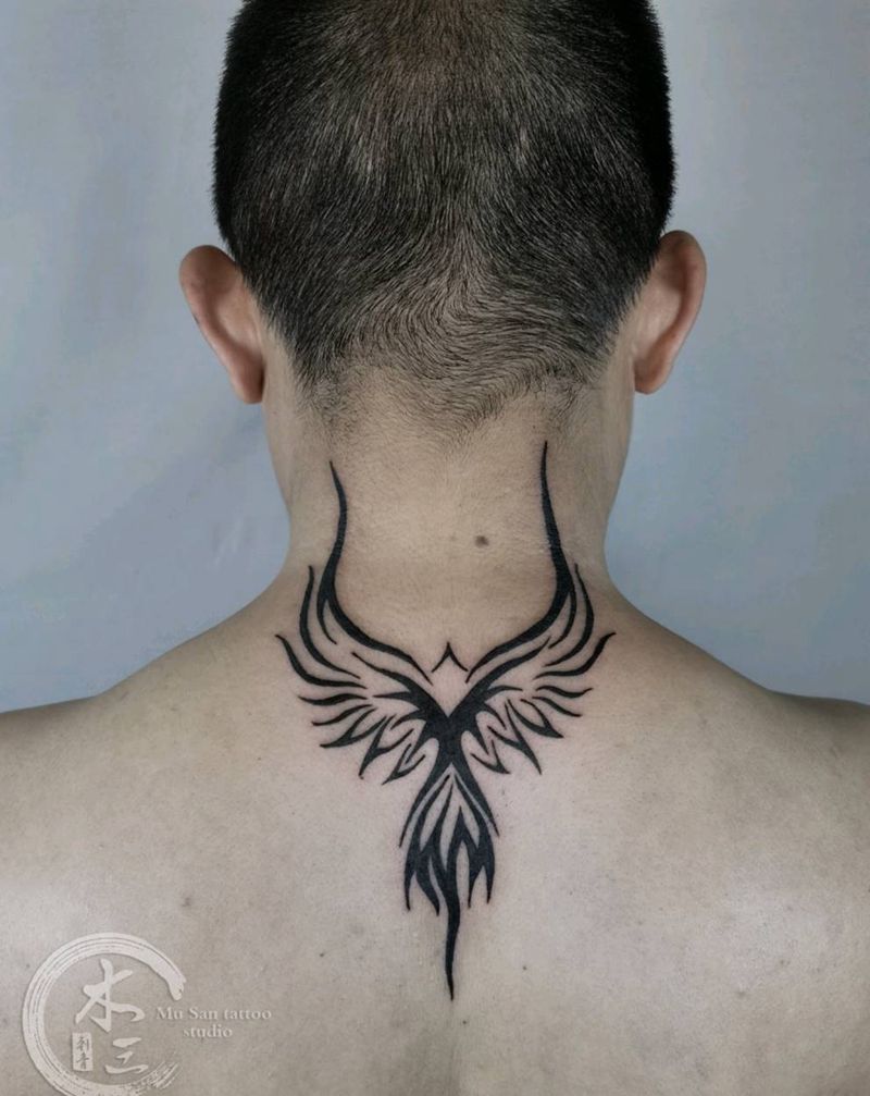 图腾爆颈部纹身图片_图腾纹身图案