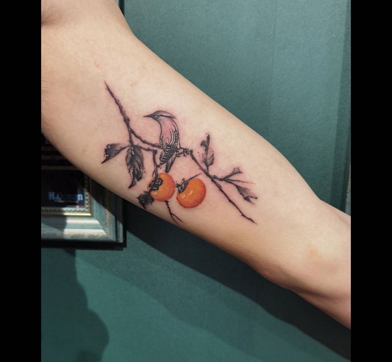 水墨花鸟纹身图片_水彩水墨纹身图案