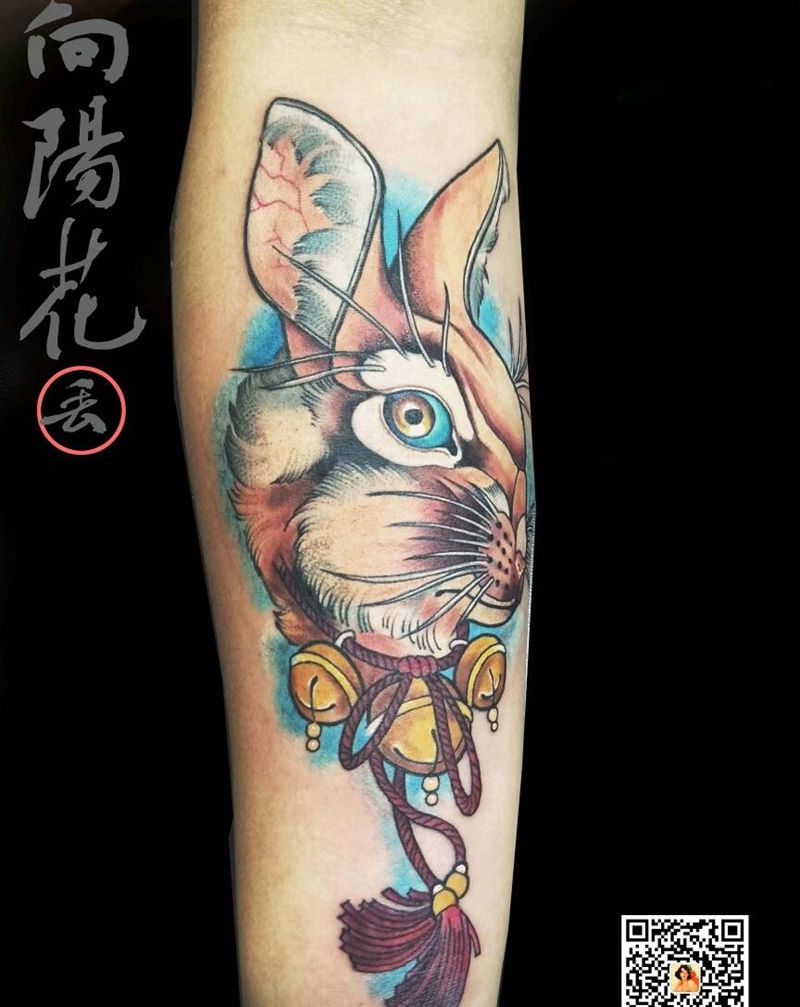 绅士纹身图片_手臂New School兔子纹身图案