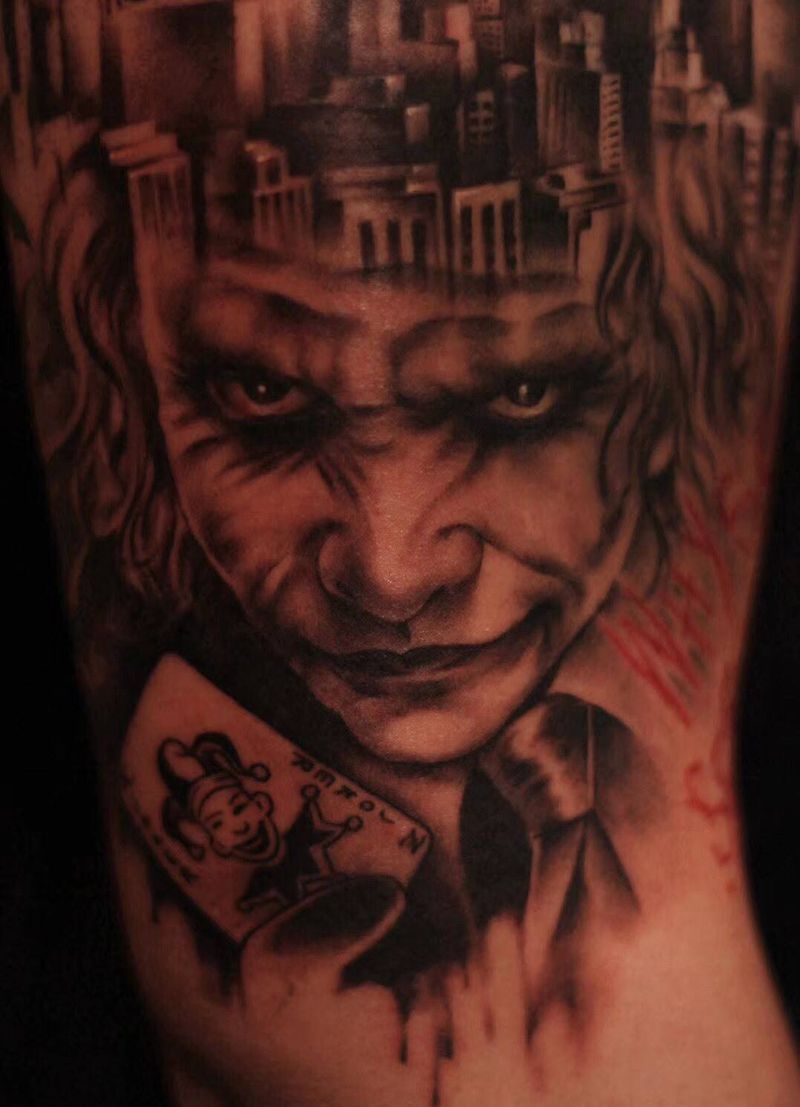 小丑纹身图片_手臂欧美写实小丑纹身图案