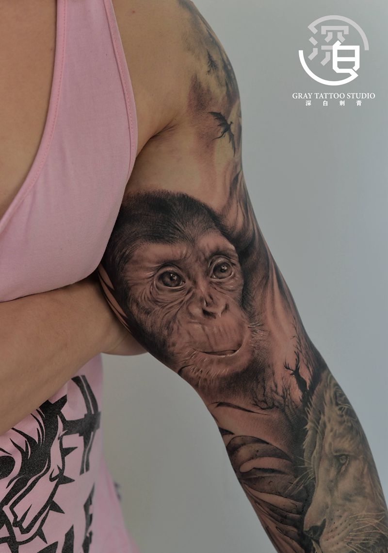 猴纹身图片_手臂手部欧美写实猴纹身图案