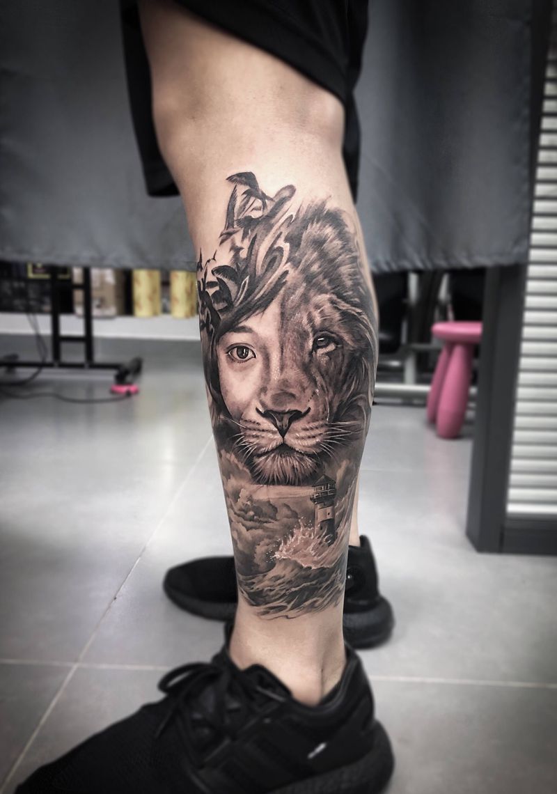 lion纹身图片_欧美写实纹身图案