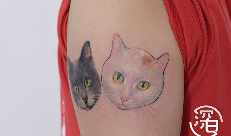 猫猫头们纹身图片_手部手臂欧美写实猫纹身图案