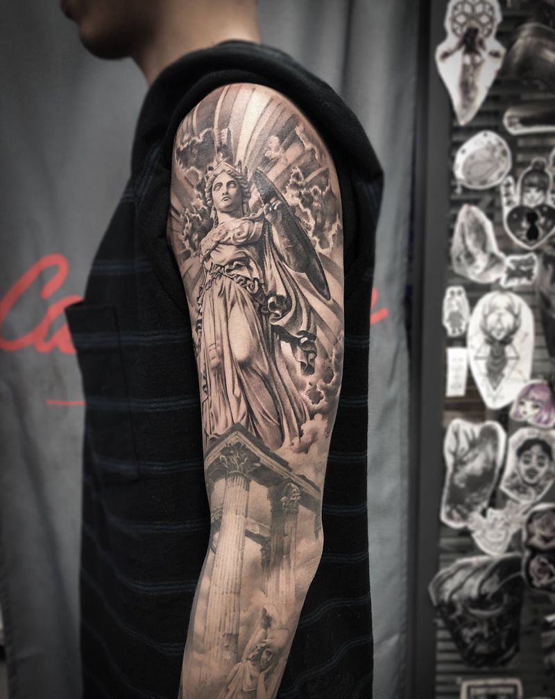 雅典娜纹身图片_欧美写实纹身图案