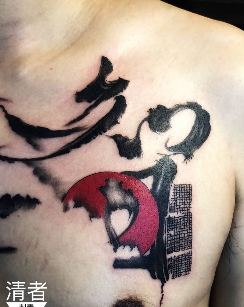 中国风字体纹身图片_胸部纹身图案