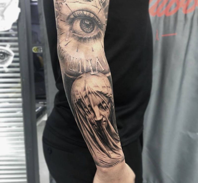 面纱纹身图片_欧美写实纹身图案