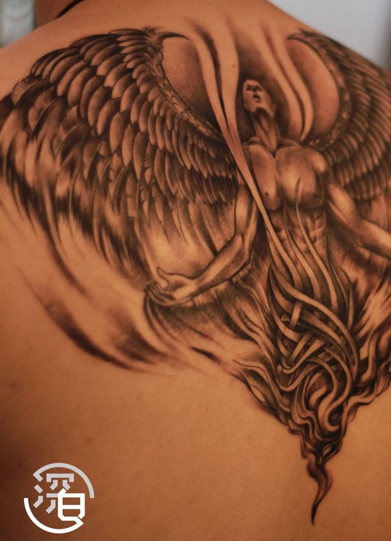 恶魔纹身图片_背部欧美写实恶魔纹身图案