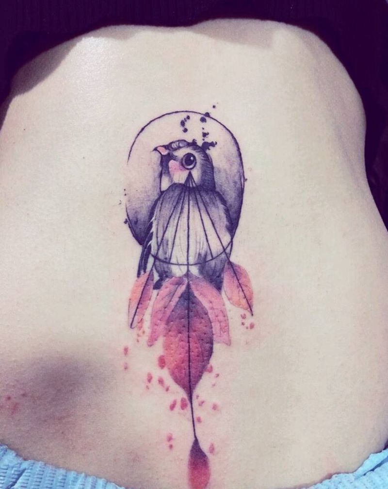 未完后腰小鸟纹身图片_腹部腰部背部臀部动物成品纹身图案