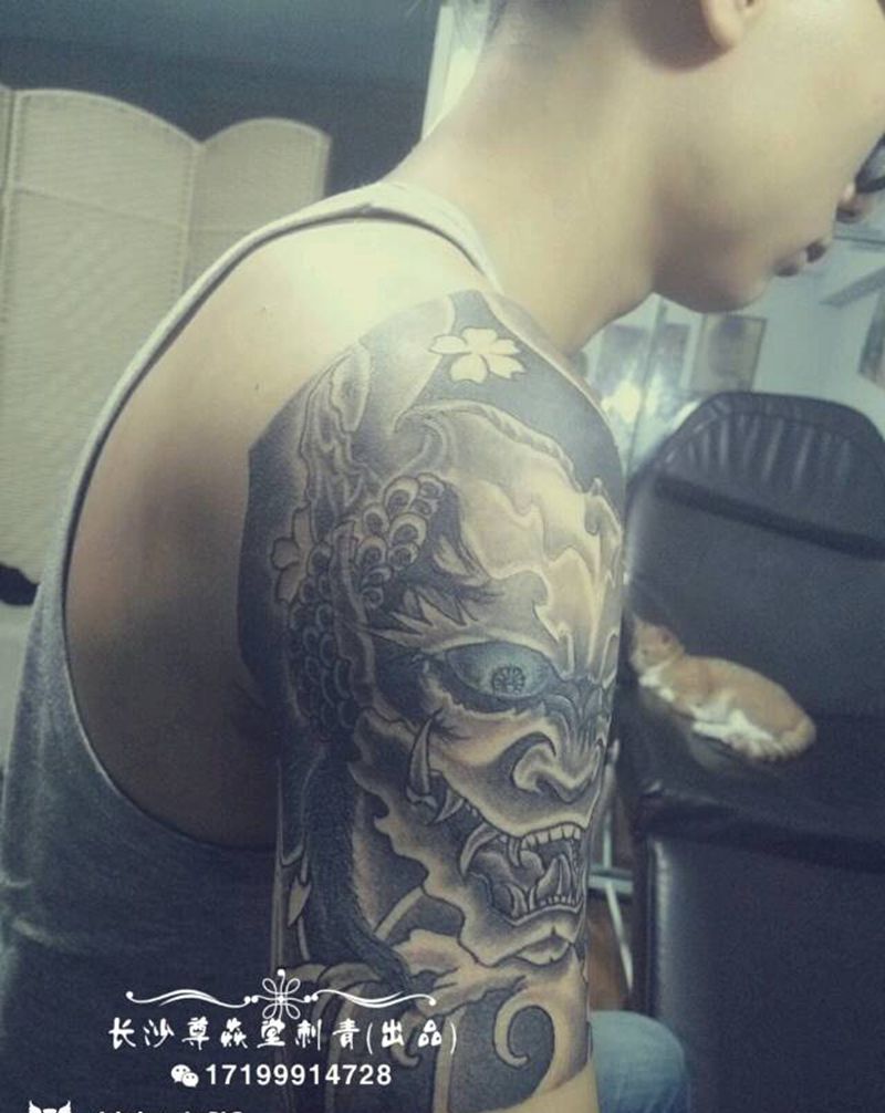 日式般喏纹身图片_手臂传统人物鬼神成品纹身图案