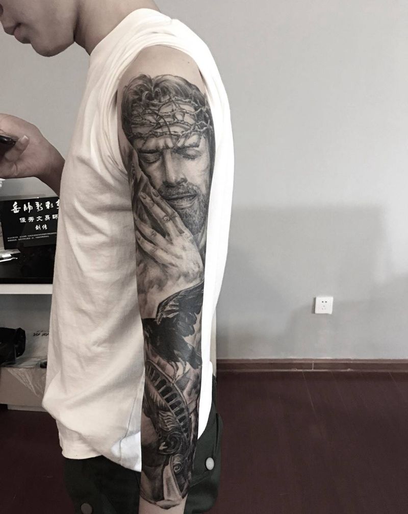 殴美七分袖纹身图片