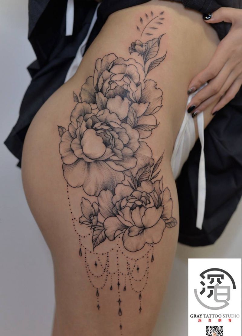 原创设计侧腰花卉纹身纹身图片_腰部点刺纹身图案