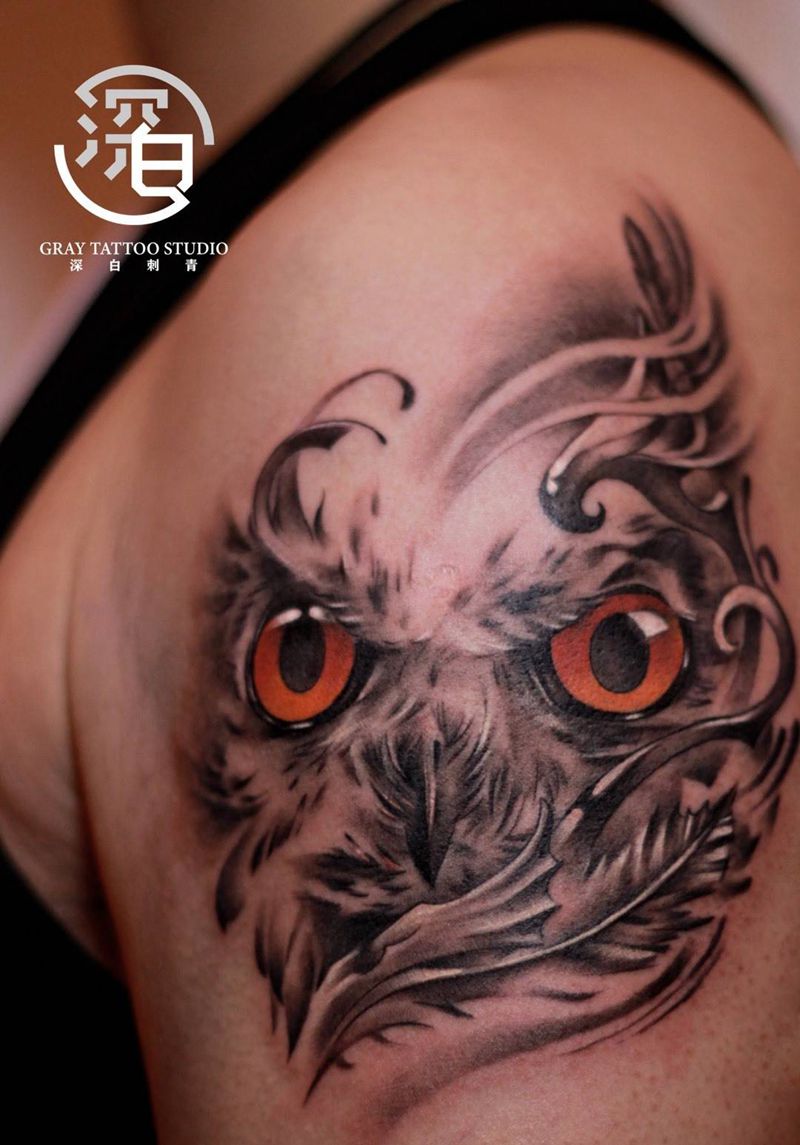 猫头鹰纹身图片_手臂手部欧美写实猫头鹰纹身图案