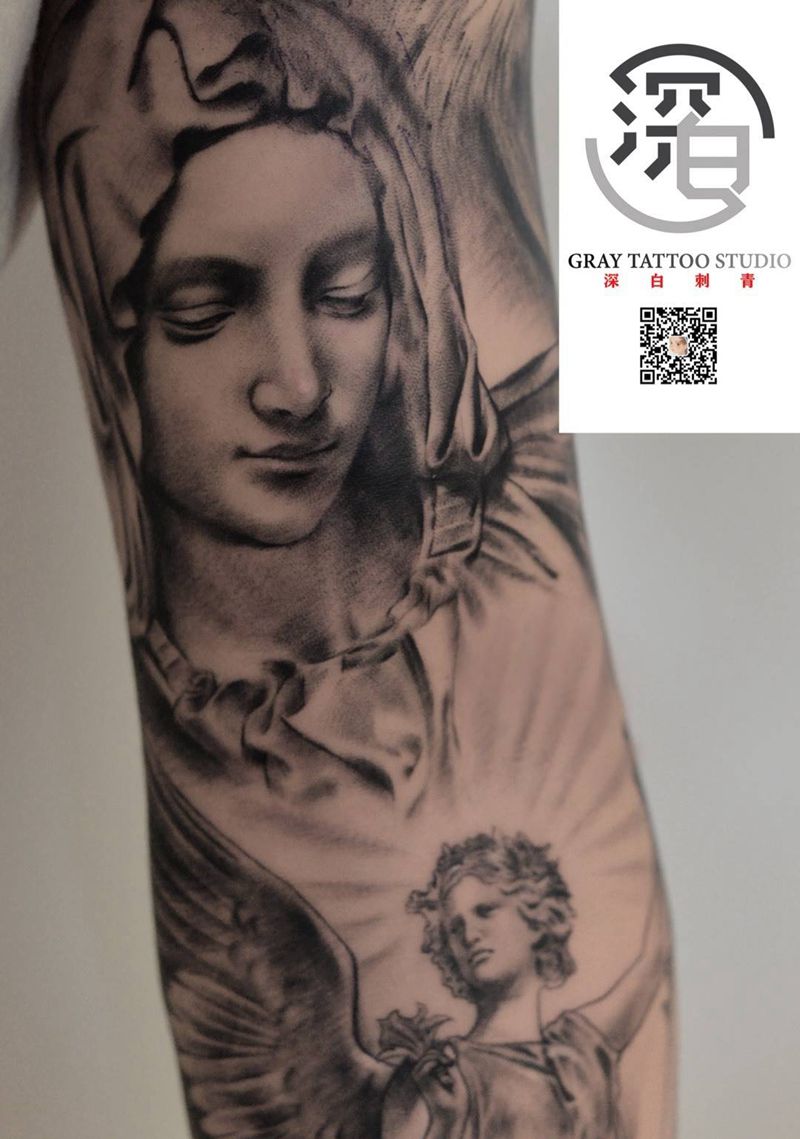 正义女神纹身图片_手臂欧美写实欧美雕塑纹身图案