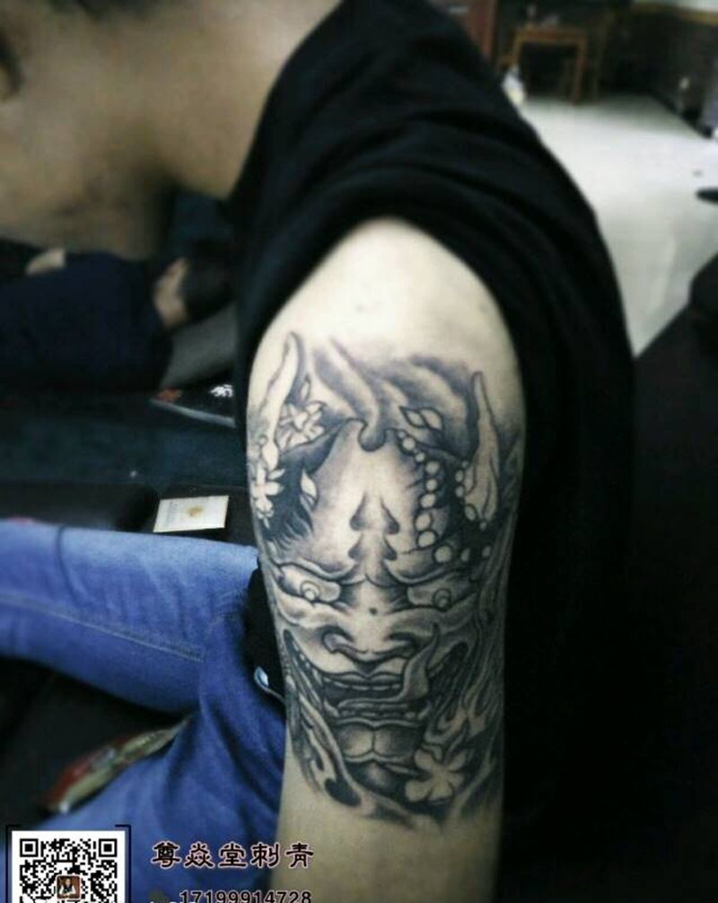 彩色般諾(未完)纹身图片_手臂传统人物鬼神成品纹身图案