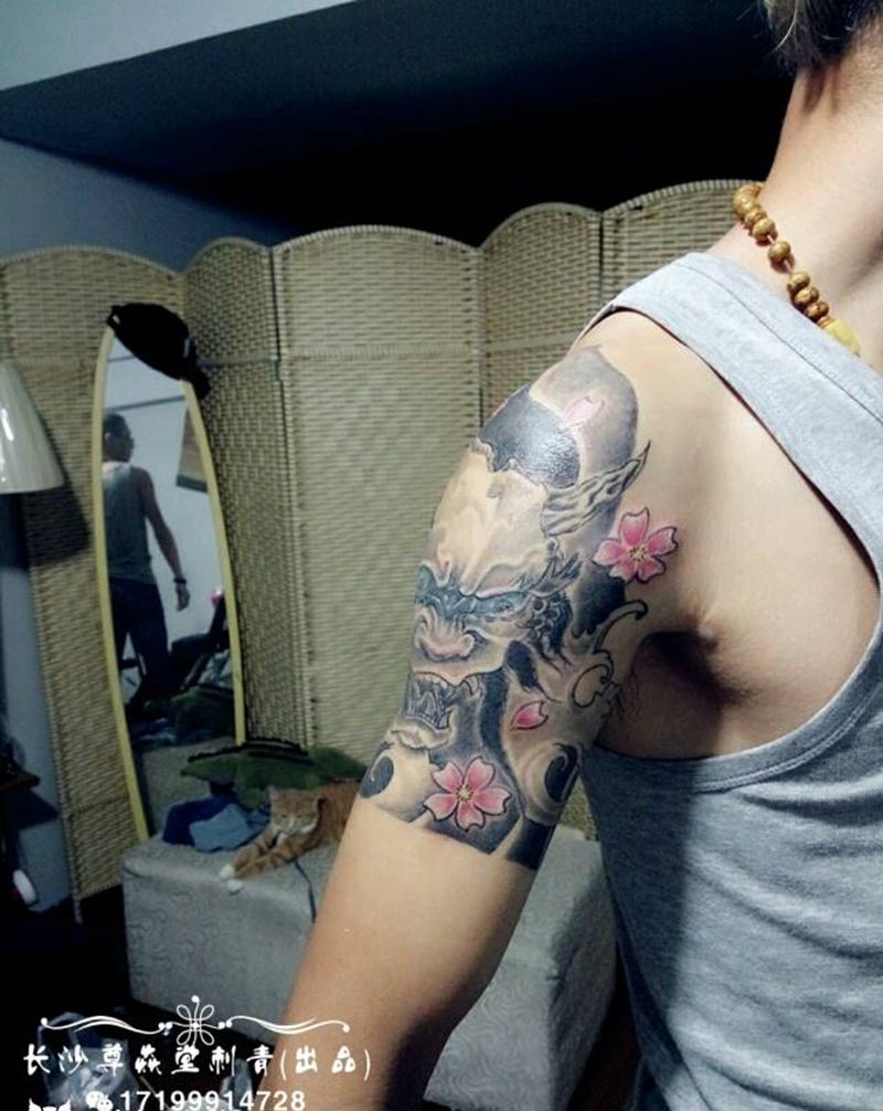 日式纹身图片_手臂传统鬼神成品纹身图案