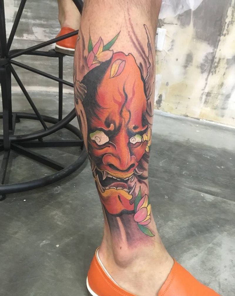 小腿外侧般若纹身图片