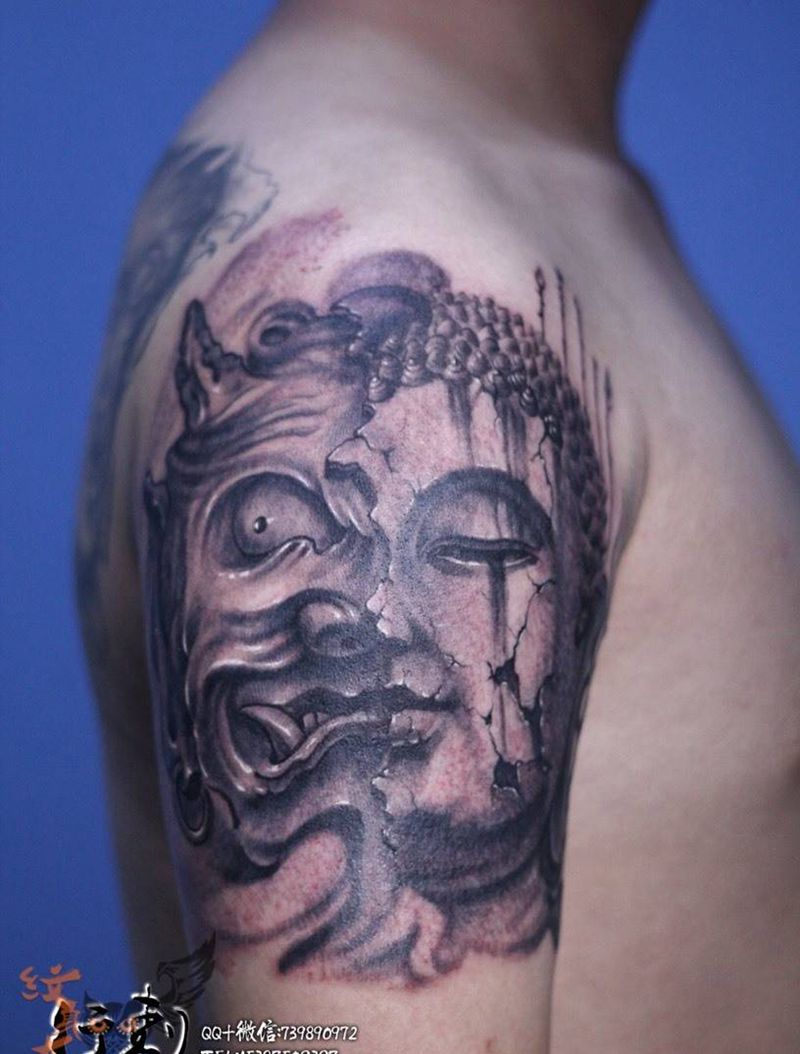 一念之间 佛与魔纹身图片_写实宗教纹身图案