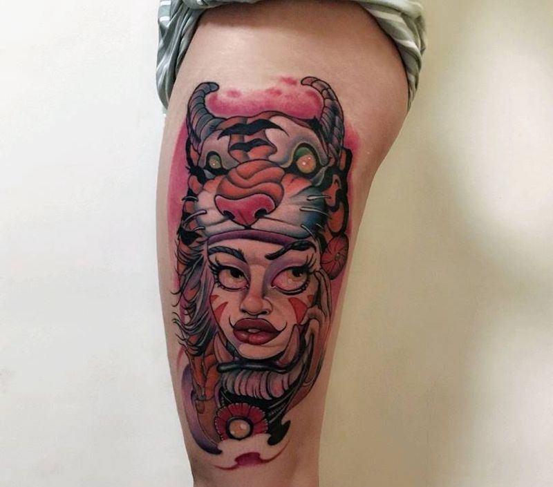 new school纹身图片_腿部New School纹身图案