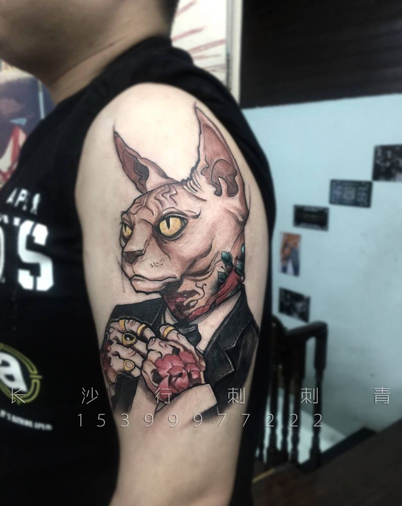 绅士猫纹身图片