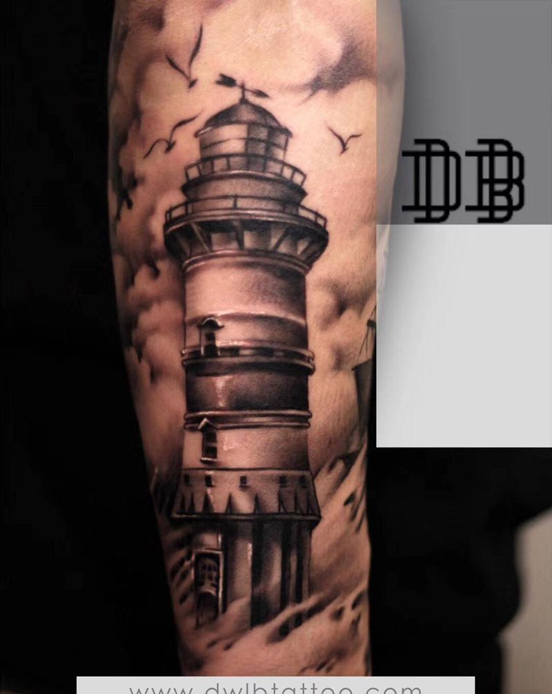 灯塔纹身图片_手臂手部欧美写实灯塔纹身图案