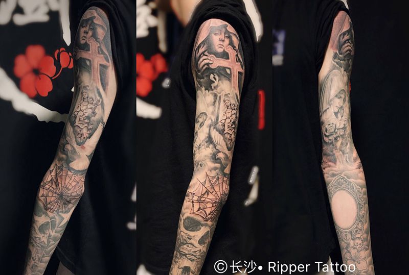 欧美画臂纹身图片_手臂欧美写实纹身图案