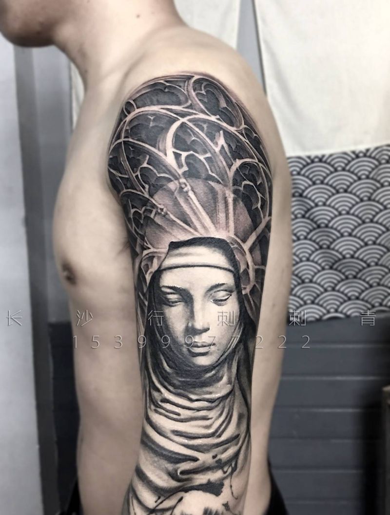 圣母加教堂纹身图片