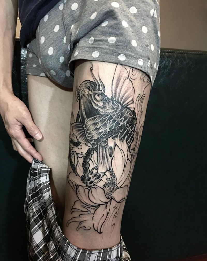 鱼 未完成纹身图片