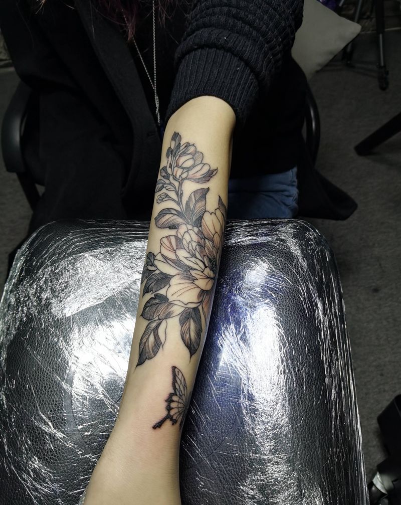 素花纹身图片_手臂纹身图案