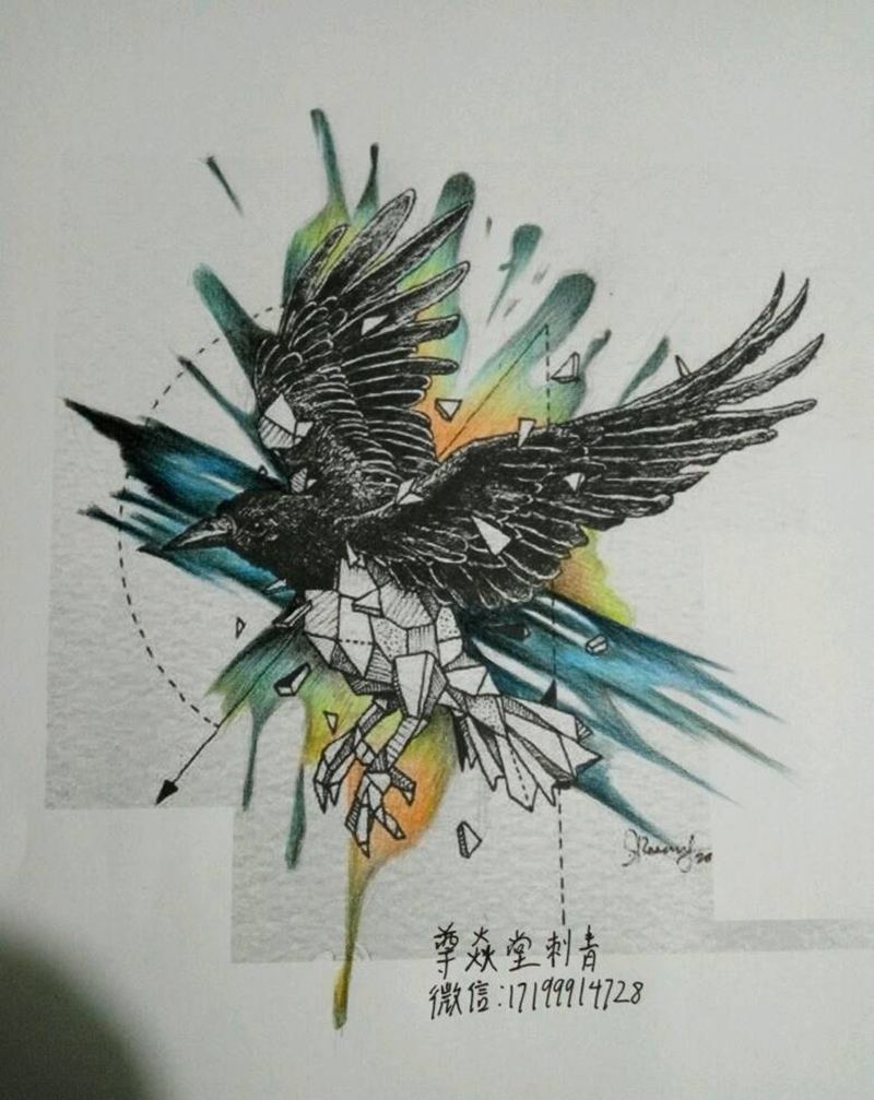 鸟纹身图片_欧美动物手稿插画纹身图案