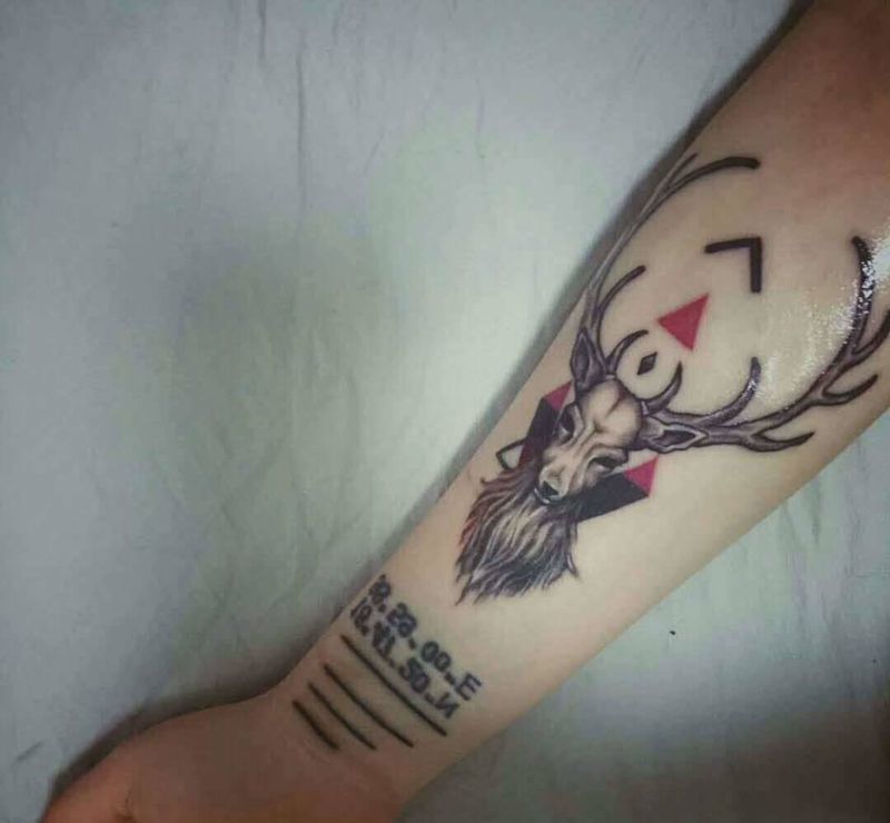 鹿纹身图片_手臂欧美写实纹身图案