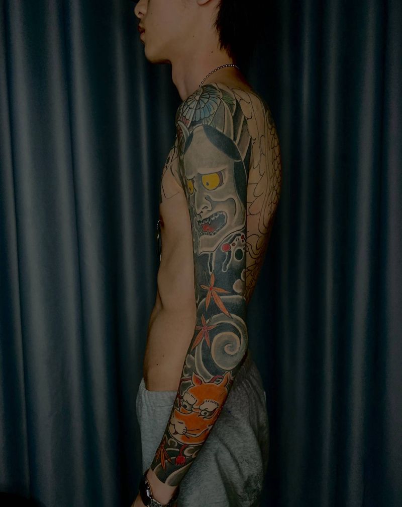 般若日式纹身图片_手部老传统纹身图案