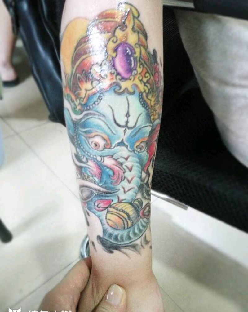 象神纹身图片_手部传统动物宗教成品手稿插画纹身图案