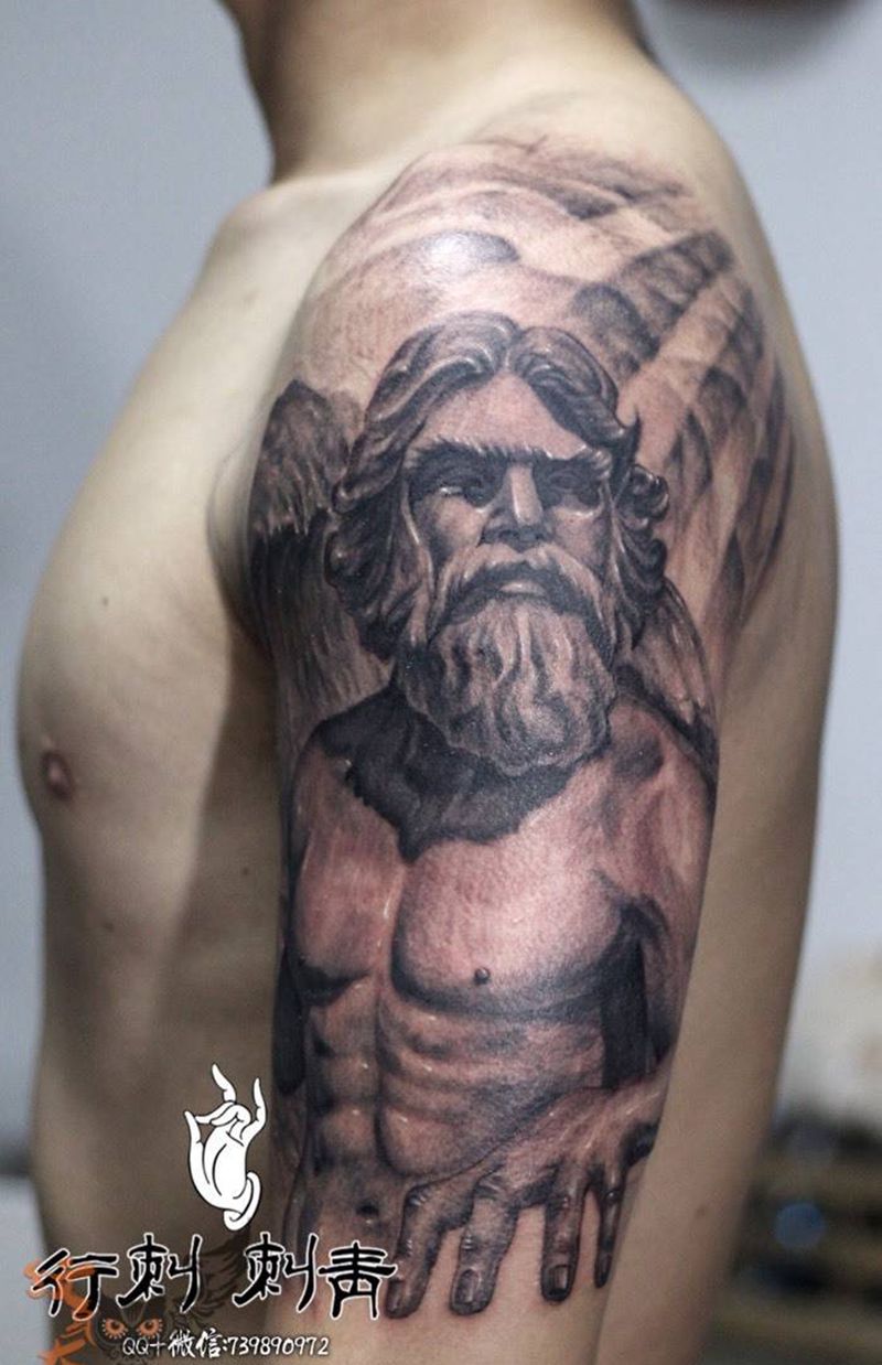 海王纹身图片_成品手臂欧美肖像宗教原创纹身图案